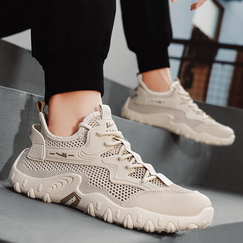 Warrior Stylish Minimalist Trendy Versatile Daily Commuting Lightweight Breathable Slip-Resistant Low-Top Casual Shoes Men sneakers Beige WXY-L725C01