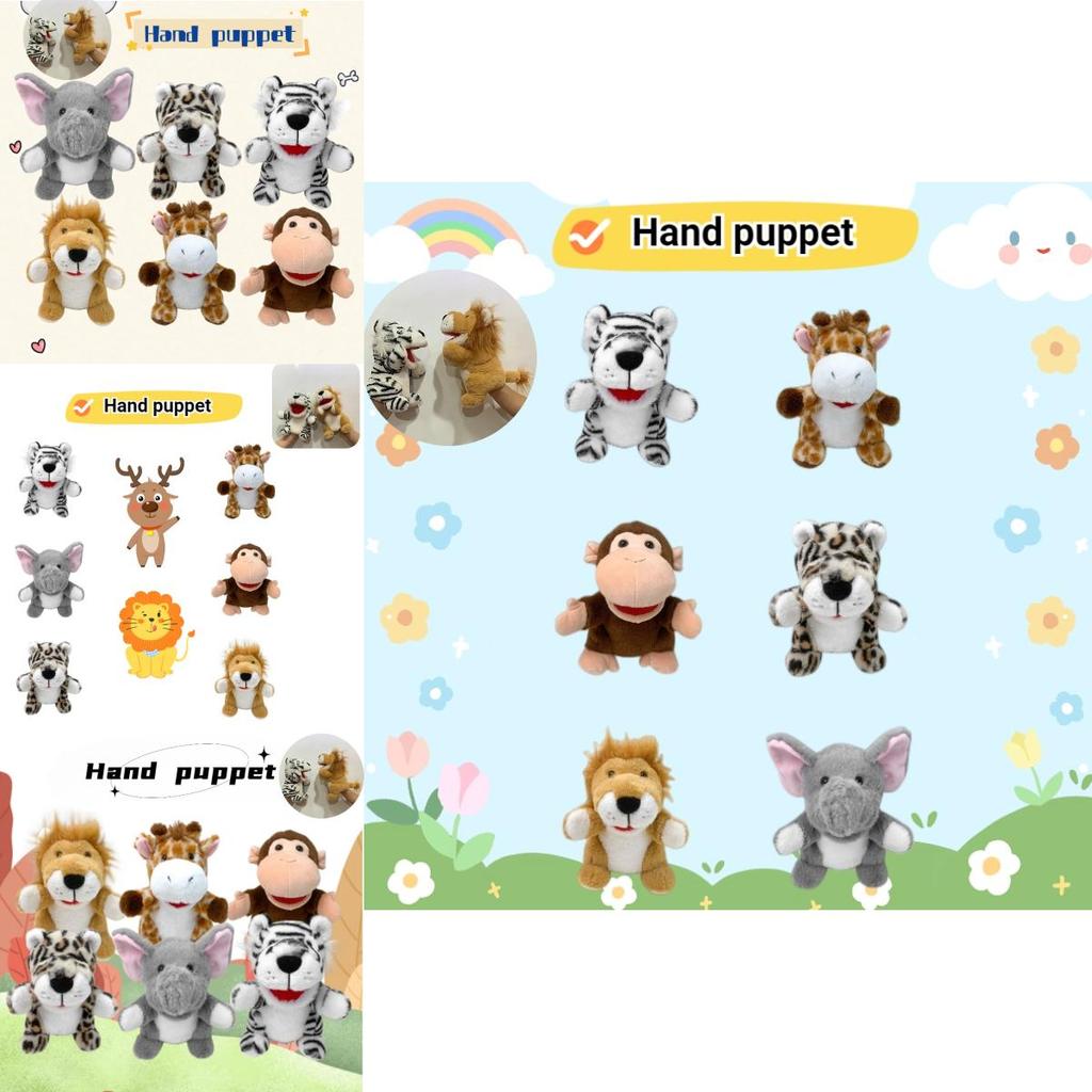 Jungle Animal Hand Puppets Lion Tiger Deer Monkey Plush Toys For Kids