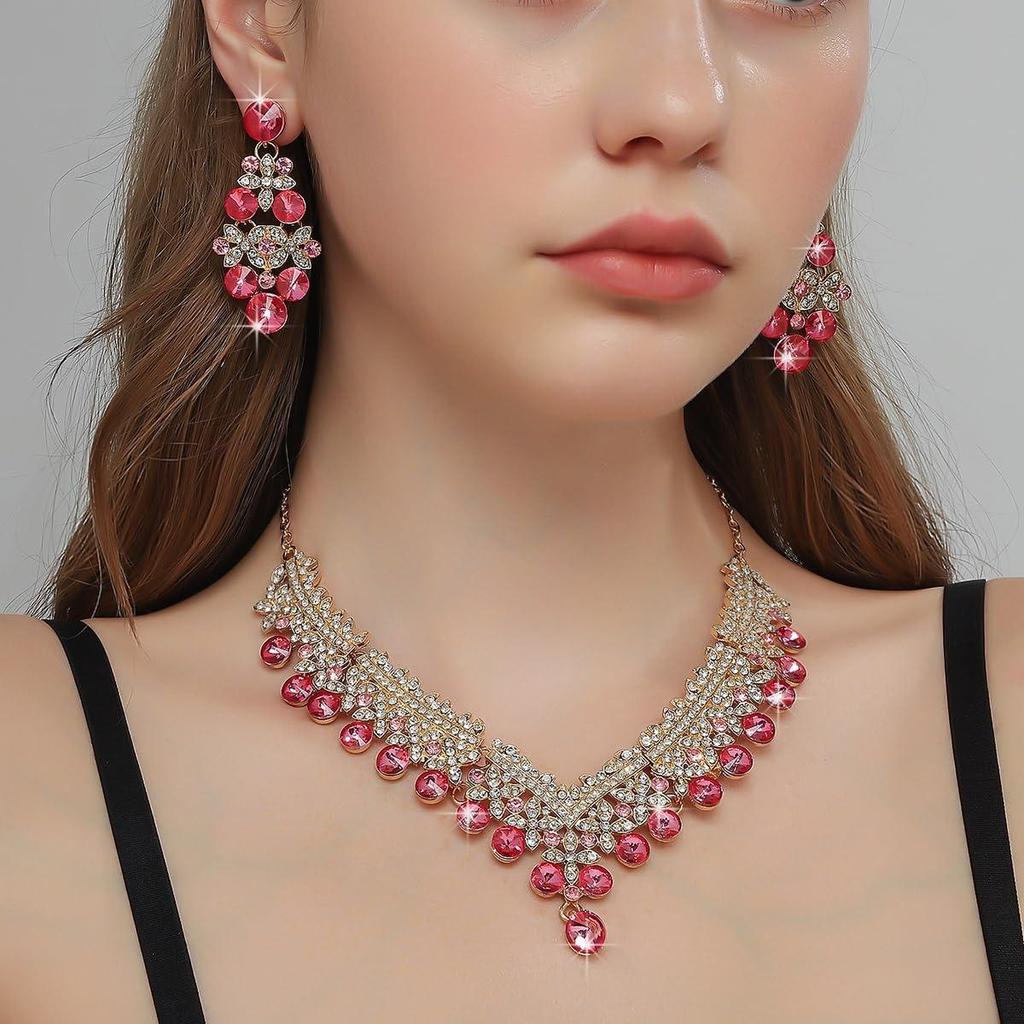 Senaste Stilfulla Design Fancy Bröllopsfest Kristall Diamanter Halsband Smyckesset för Kvinnor