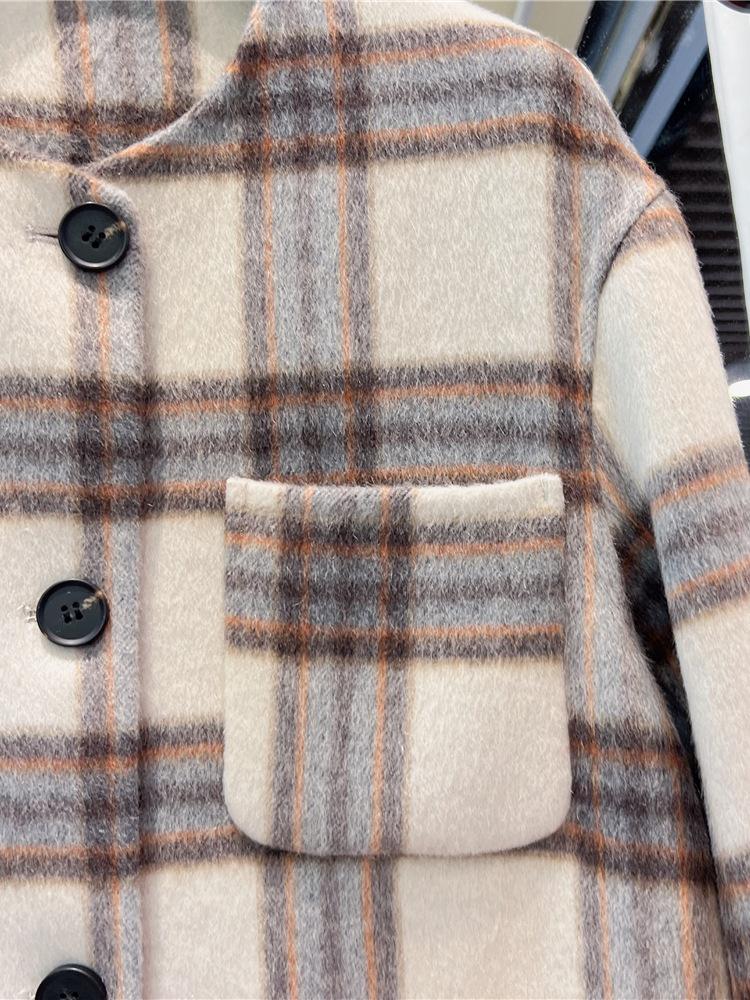 2023 Women's Retro Plaid Double-Sided Cashmere Wool Coat, Mid-Length Loose Fit for Autumn/Winter