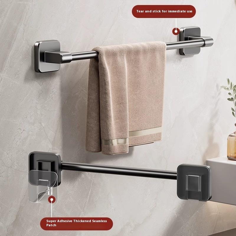 Two Layer Punch-Free Towels Holder Bar Bathroom Storage Rack Towel Rack Organizer Wall-Mounted Towel Shelf