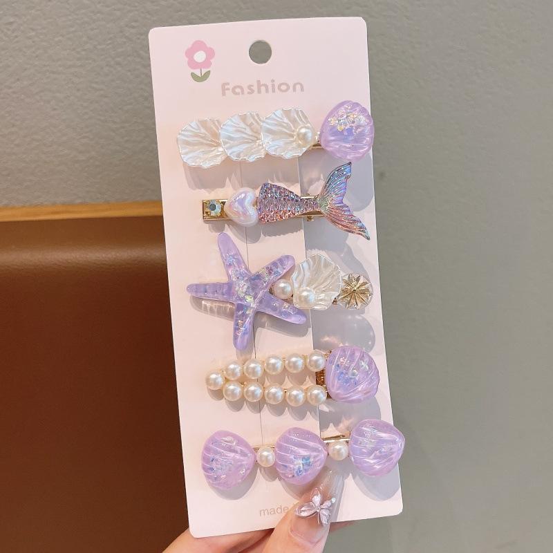 5pcs/Set Shell Starfish Hair Clips Ocean Series Mermaid Hairpins Girls Summer Beach Bang Clip Princess Barrette Hair Accessories