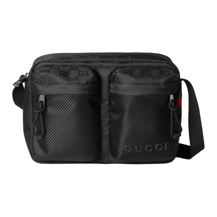 

Gucci GG Monogram Nylon Messenger Bag, Black with Web Stripe & GUCCI Logo, Men s Crossbody Shoulder Bag for Daily Travel 834475-FAD76-1047 Basic Set (Bag+Dust Bag)