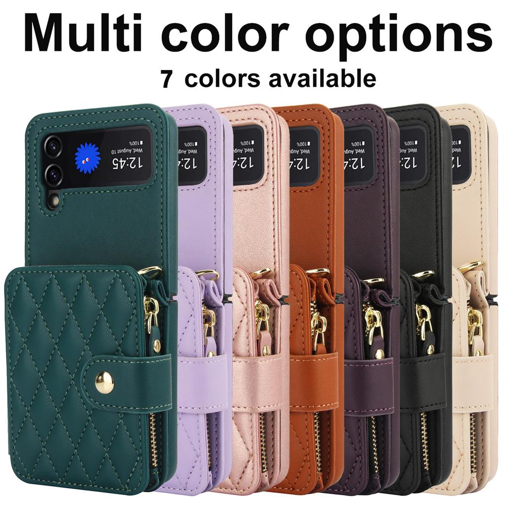 Crossbody Wrist Strap Wallet Card Holder Phone Case for Samsung Galaxy Z Flip 7 6 5 4 Flip6 Flip5 Flip4 Flip3 Leather Bag Cover