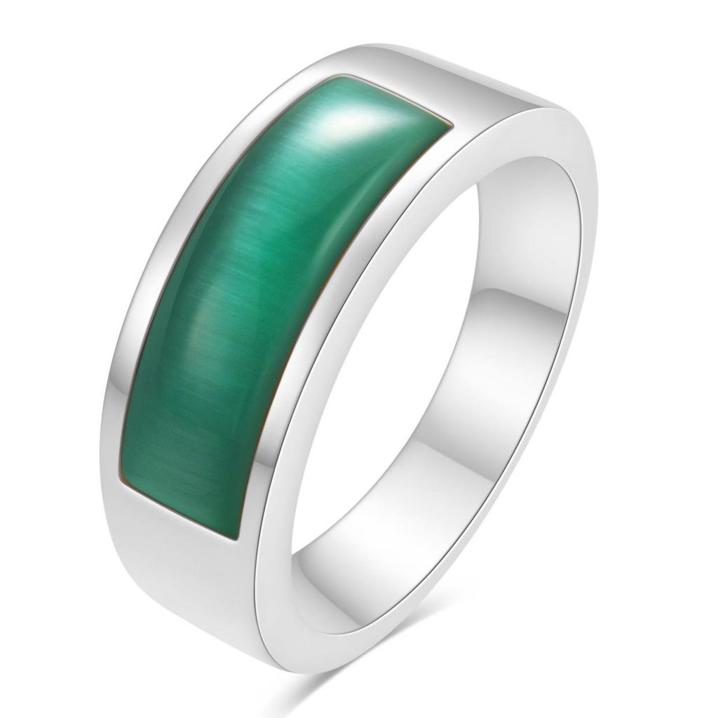 Anello Retro Europeo e Americano in Acciaio Inossidabile Verde Giada Occhio di Gatto per Donna