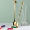 AnSaw 6-Piece Elegant Gold Leaf Long Handle Teaspoons - 7.4" Stainless Steel Stir Spoons for Coffee & Tea, Perfect for Mixing & Stirring