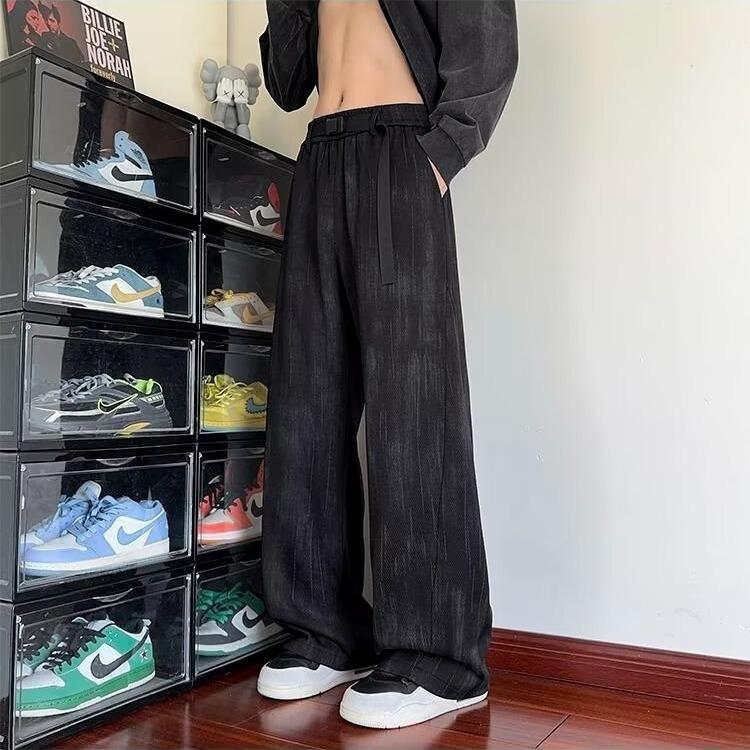 Tie-dye drape casual pants men's trendy summer new loose straight trousers wide-leg versatile design trousers