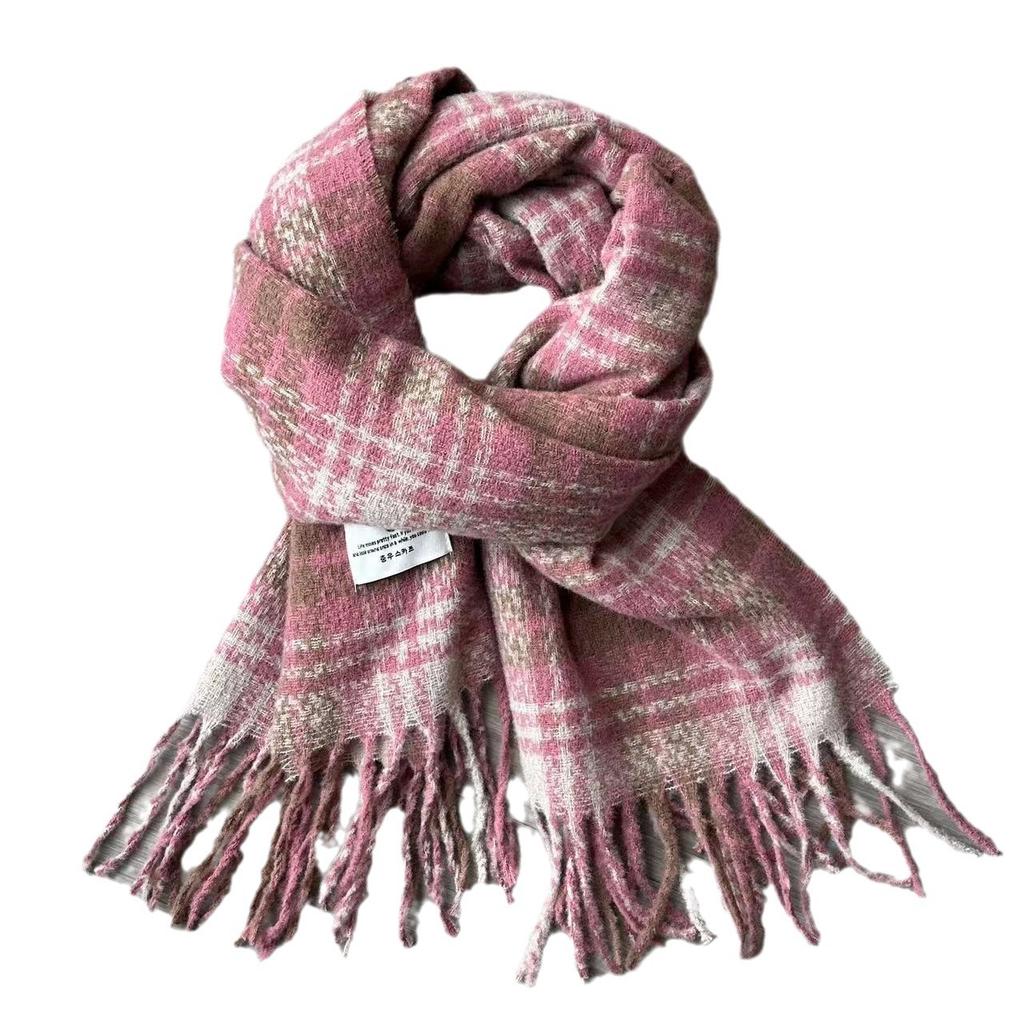Retro Plaid Fleece-Like Cashmere Women's Scarf Winter High-End Warm Thickened Cold-Resistant Versatile Neck Warmer
