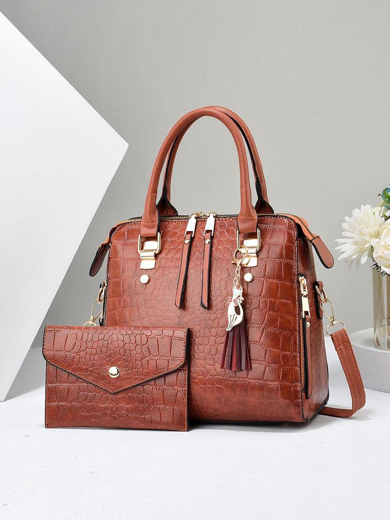 2024 Women's Crocodile Pattern Mother-and-Child Handbag Set: Large-Capacity, Fashionable One-Shoulder Crossbody Bag