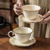 French Stroke Ceramic Cup And Saucer Set Retro Style Coffee Cup Saucer Tea Set High Value Breakfast Cup Dessert