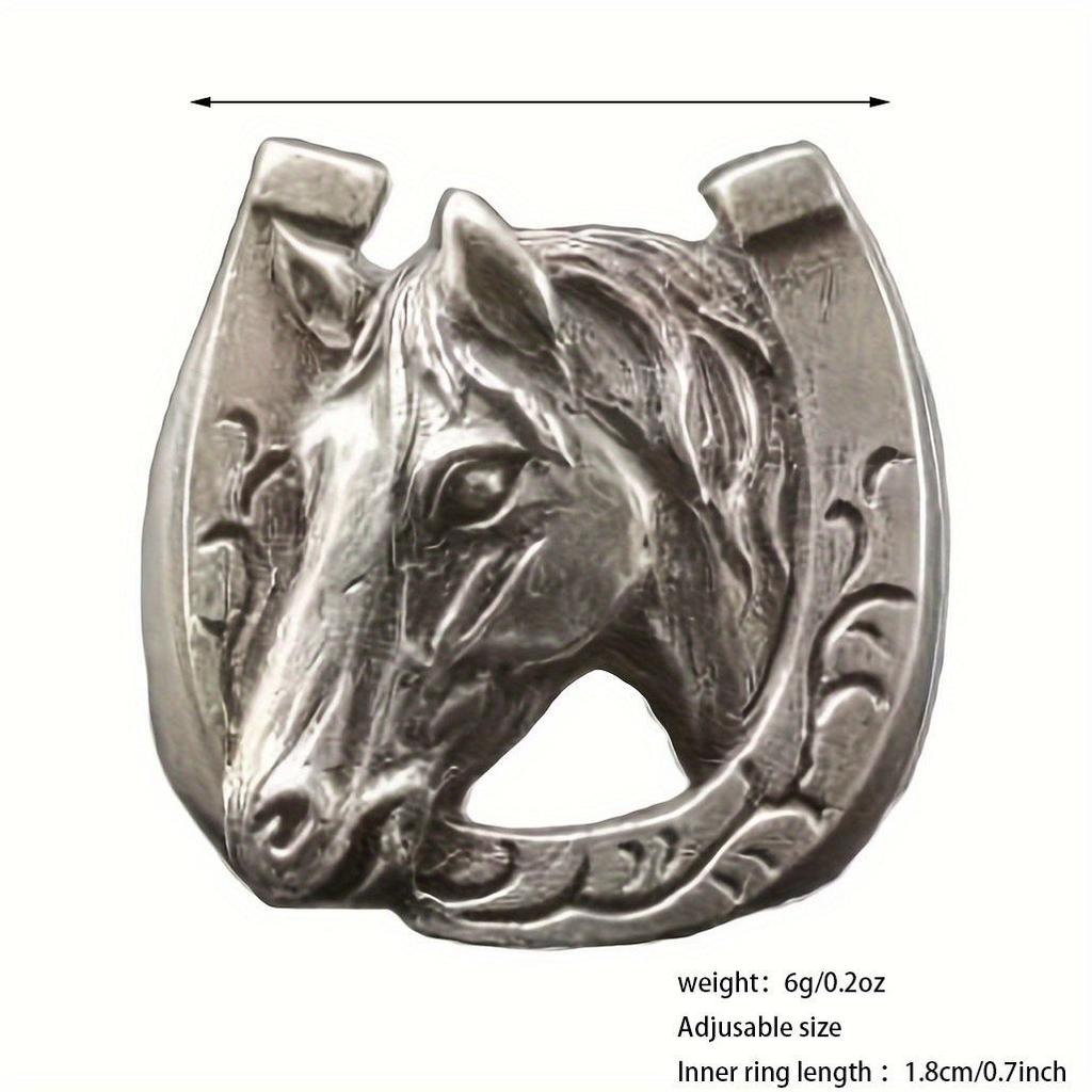 Pierścionek z podkową i znakiem zodiaku w stylu arabeski: Retro Design Głowy Konia dla Mężczyzn i Kobiet
