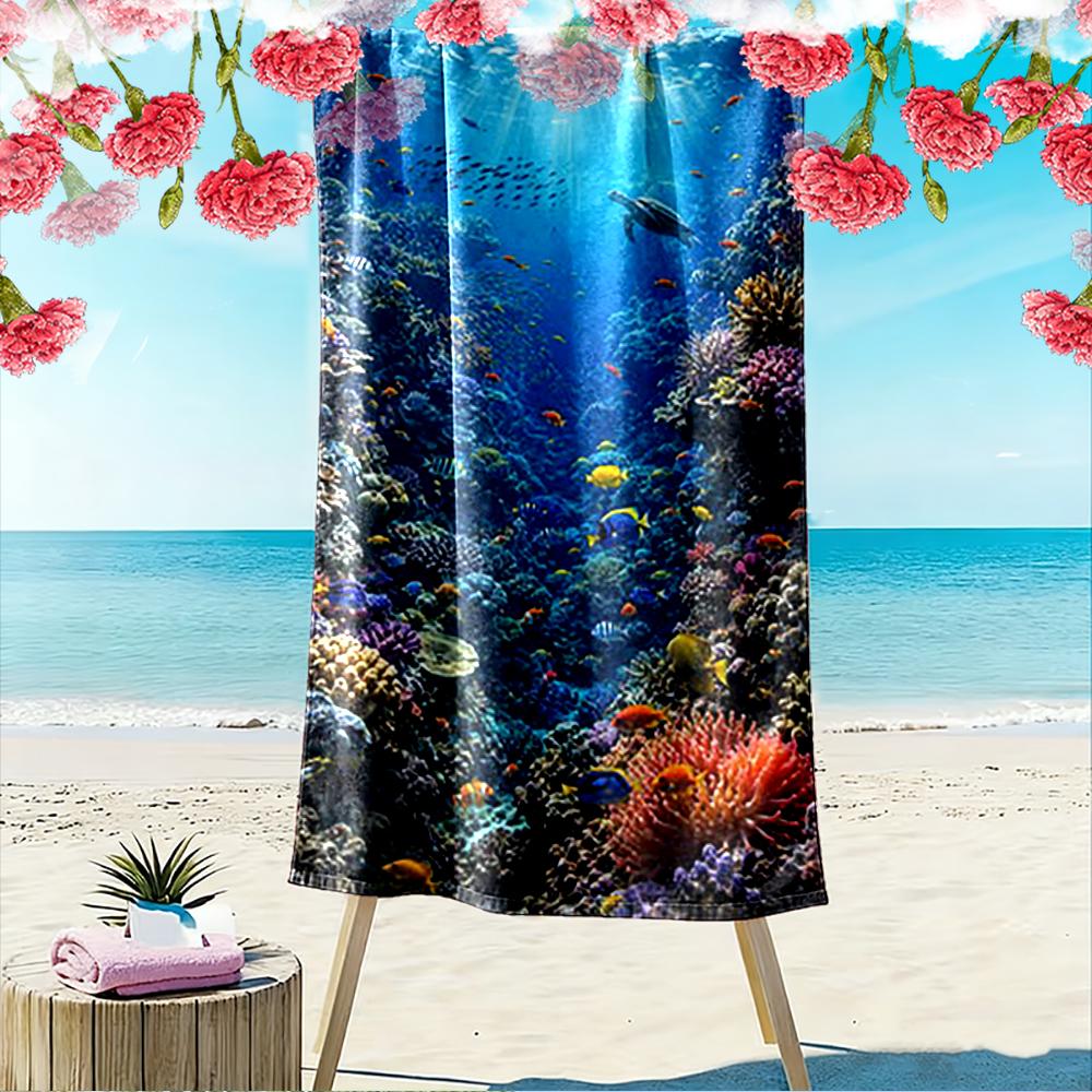 Underwater Coral Reef Scene Beach Towel Beach towel quick-drying for travel outdoor sports jogging beach and swimming