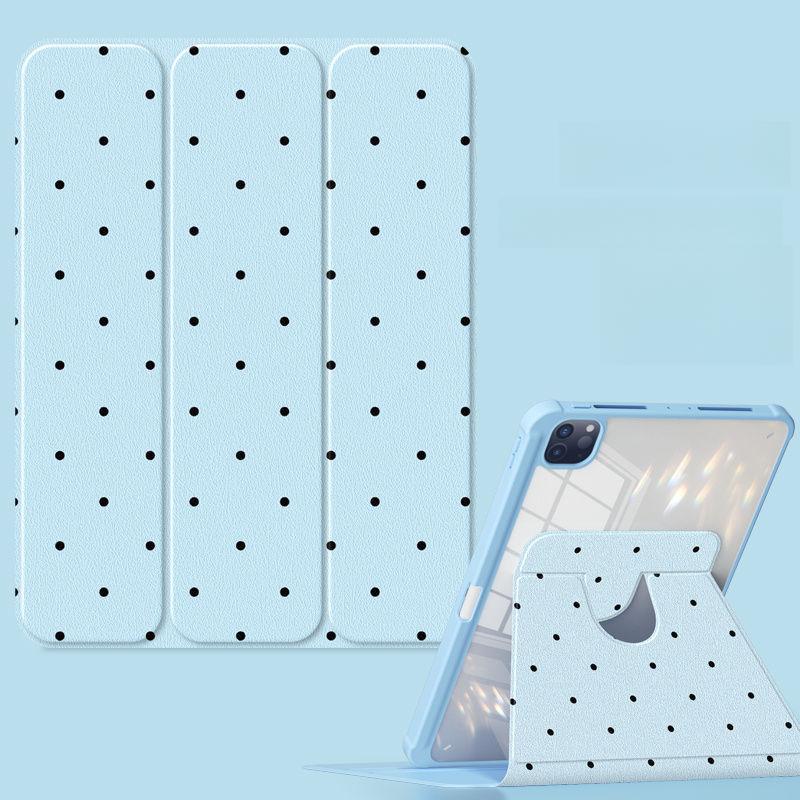 Pink Polka Dots Rotating Stand Tablet Cover for 2024 IPad Pro 13 11 Inch M4 Air 11-inch 13-inch M2 IPad 10th Gen 10.9 Air 4/5