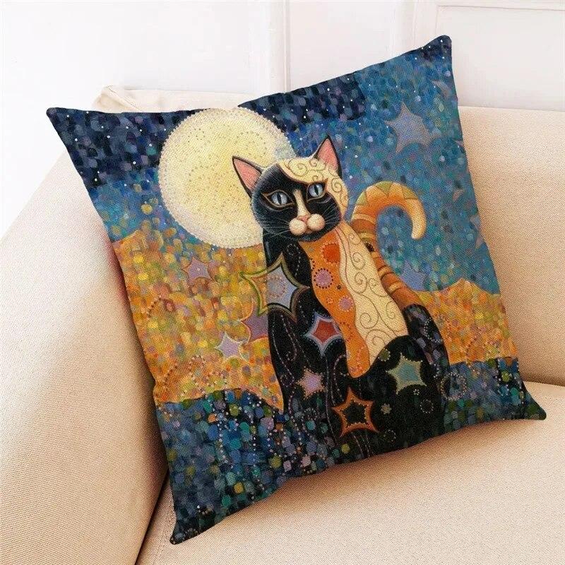Nordic style peacock cat puppy oil painting print pillowcase 45x45 cm living room sofa cushion cover bedroom home decoration