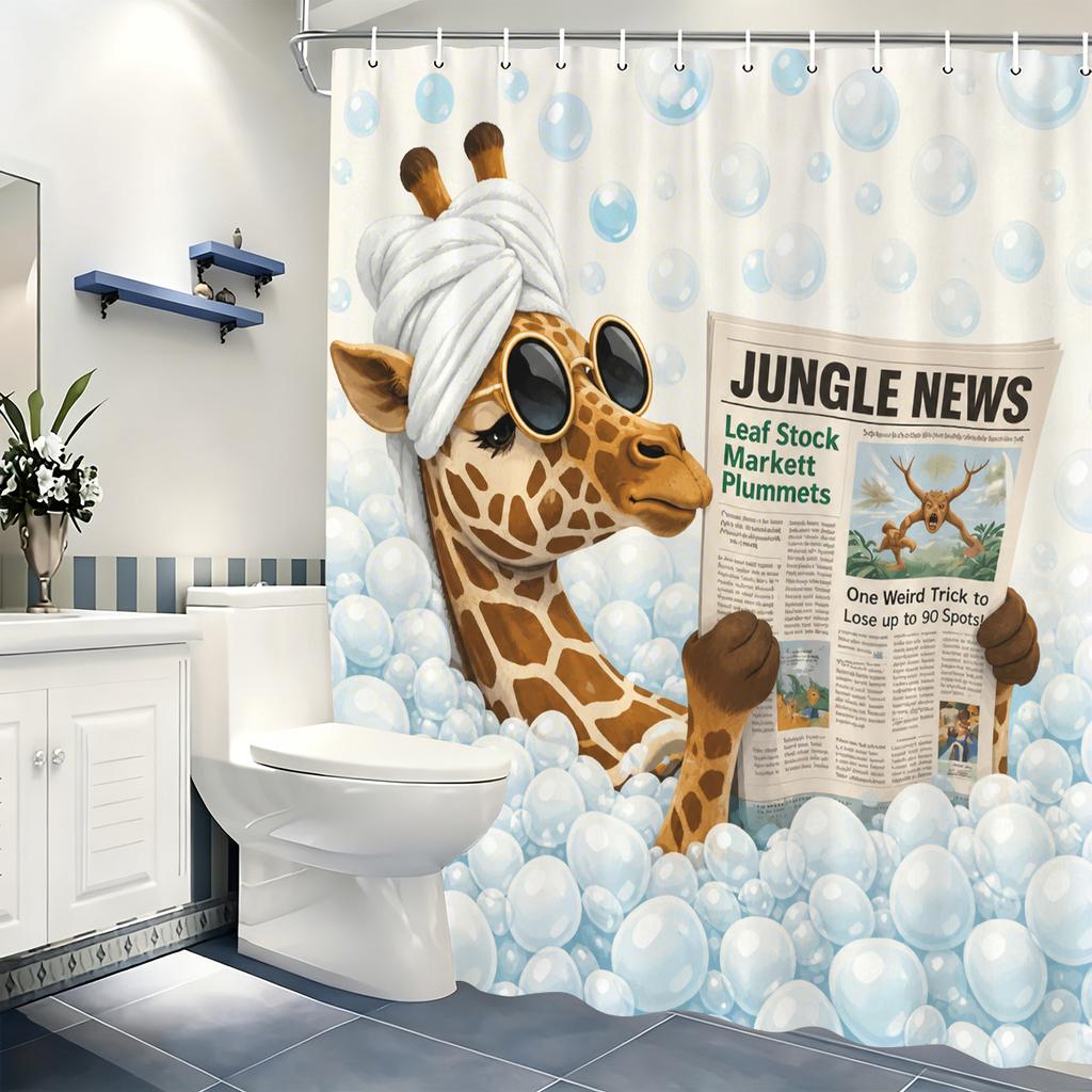 Vibrant & Cute Themed Polyester Bathtub Curtain - Whimsical Animal & Patterned Bathroom Decorative Shower Curtain