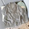 2-teiliges Damen-Pyjama-Set Herzstreifen Kurzarm Knopfleiste Elastischer Bund Lockere kurze Hose Sommer Nachtwäsche Loungewear