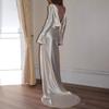 Women's Sexy Backless Mermaid Maxi Dress, Solid Color Round Neck Slim Fit Evening Gown for European American
