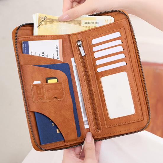 RFID Blocking Wallet with Zipper Travel Document Holder Passports Organizer Card Holder with Wrist Strap for Men Women Family Vacation Use