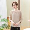 Elegant Chiffon Blouse for Middle-Aged and Elderly Women, 3/4 Sleeves, Comfortable, Versatile, Slimming Design