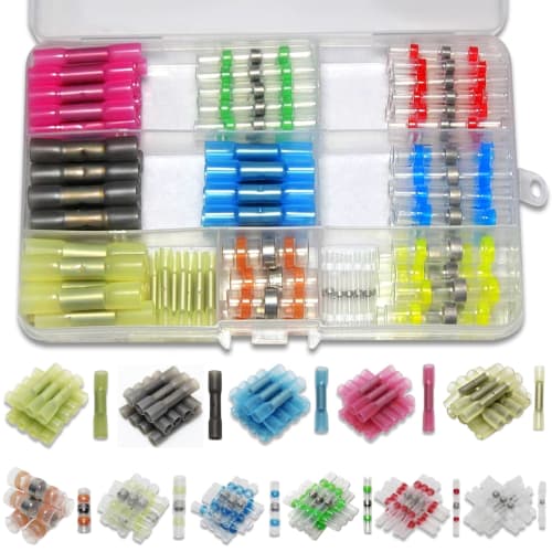 [Kaeru Kobo] 130-Piece Mix of 11 Types: Heat-Shrink Waterproof Crimp Sleeves & Solder Sleeves, Crimp Terminals, Crimp Tubes, and Insulated Terminals