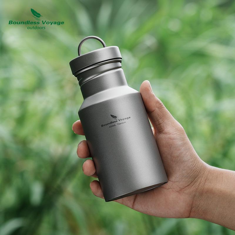 Ultra-Light Pure Titanium Water Bottle - Large Capacity, Wide Mouth, with Handle for Camping & Sports