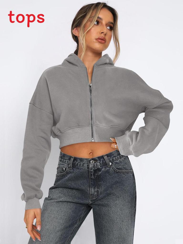 Streetwear Womens Short Sleeve Hoodie With Zipper For Fall Winter Casual Wear