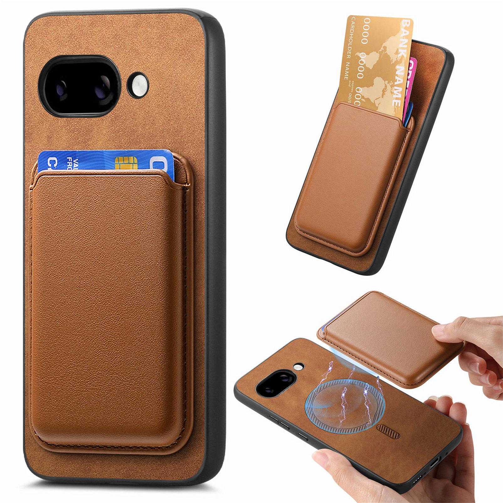

For Google Pixel 9a Case Detachable Magnetic Card Bag Leather Phone Back Cover Brown