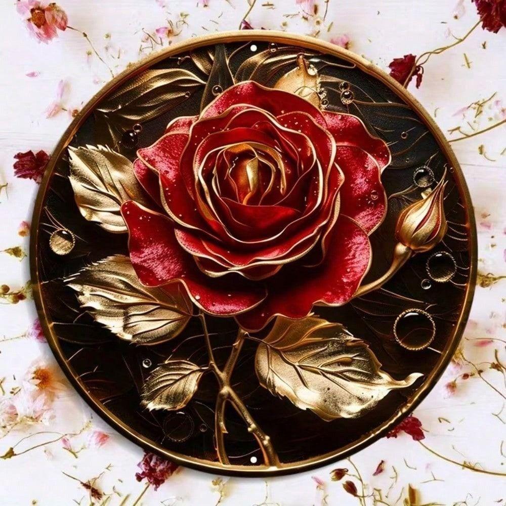 Metal Wall Art Poster, Round Rose Wreath Home Decor Gift