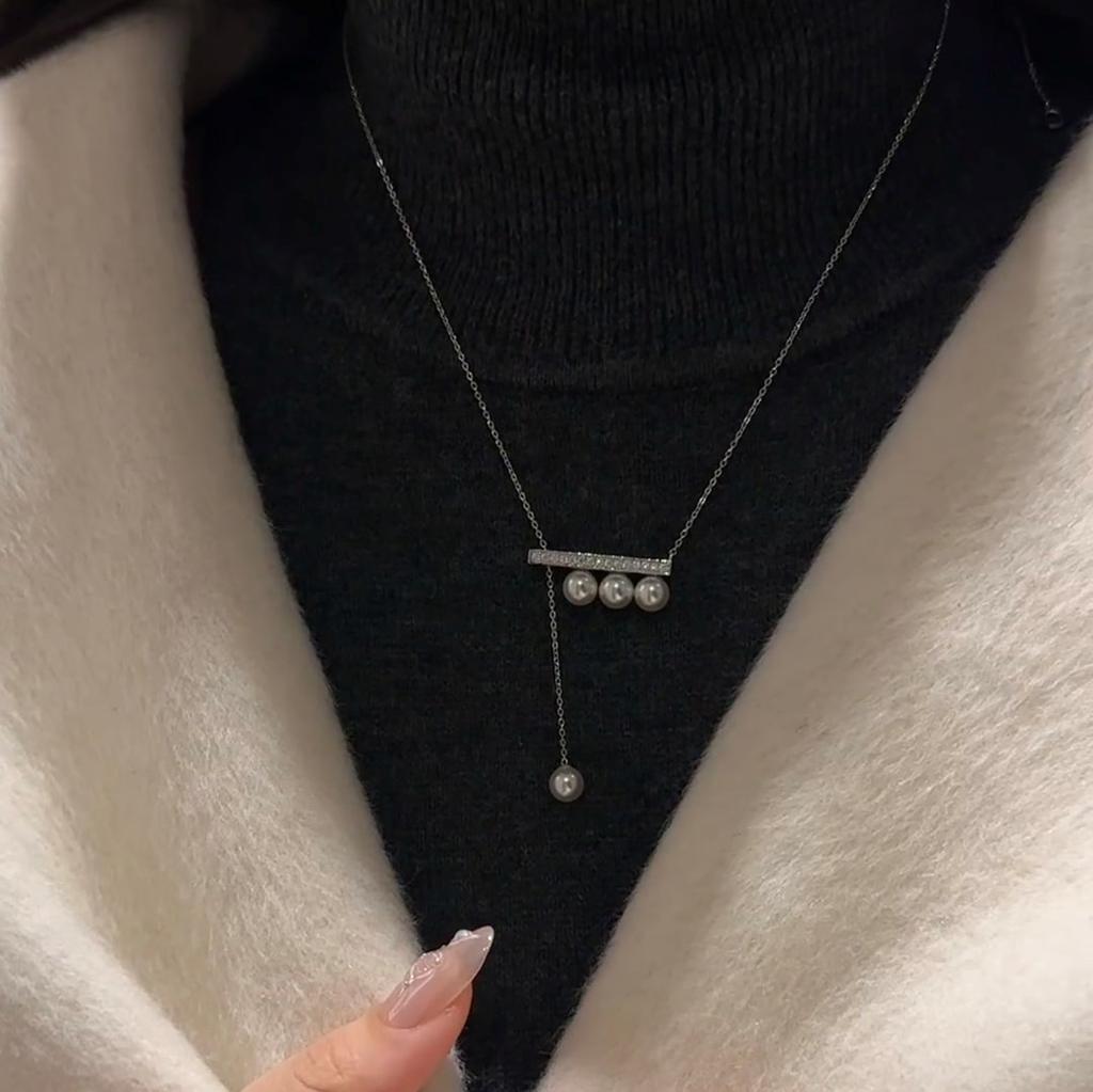 Design Balance Bar Pearl Pull-Up Necklace Women'S Simple Niche Fashion Personality Versatile Neck Chain Sweater Chain