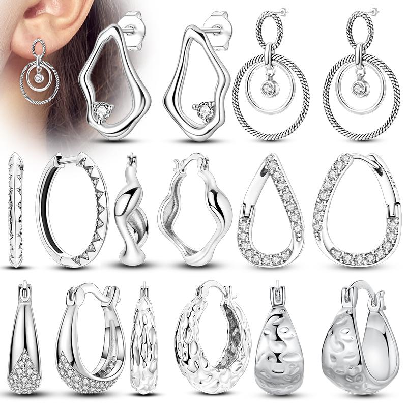 925 Sterling Silver Shining Zircon Earring Sparkling Simple Bow Irregular Curve Hoop Earring Fashion Jewelry Gifts for Women Men
