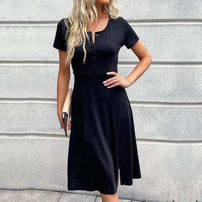 Dress Fashion Short Sleeve Split Women's Dresses Chic Comfortable and Versatile Temperament Elegant Casual Women's Clothing Gentle Lady's Dress