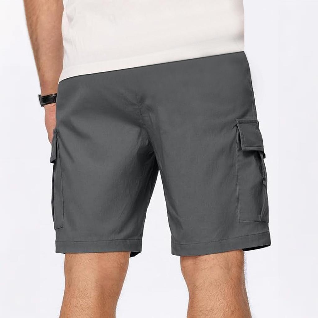 Men's Summer Solid Color Casual Multi-Pocket Sport Cargo Shorts