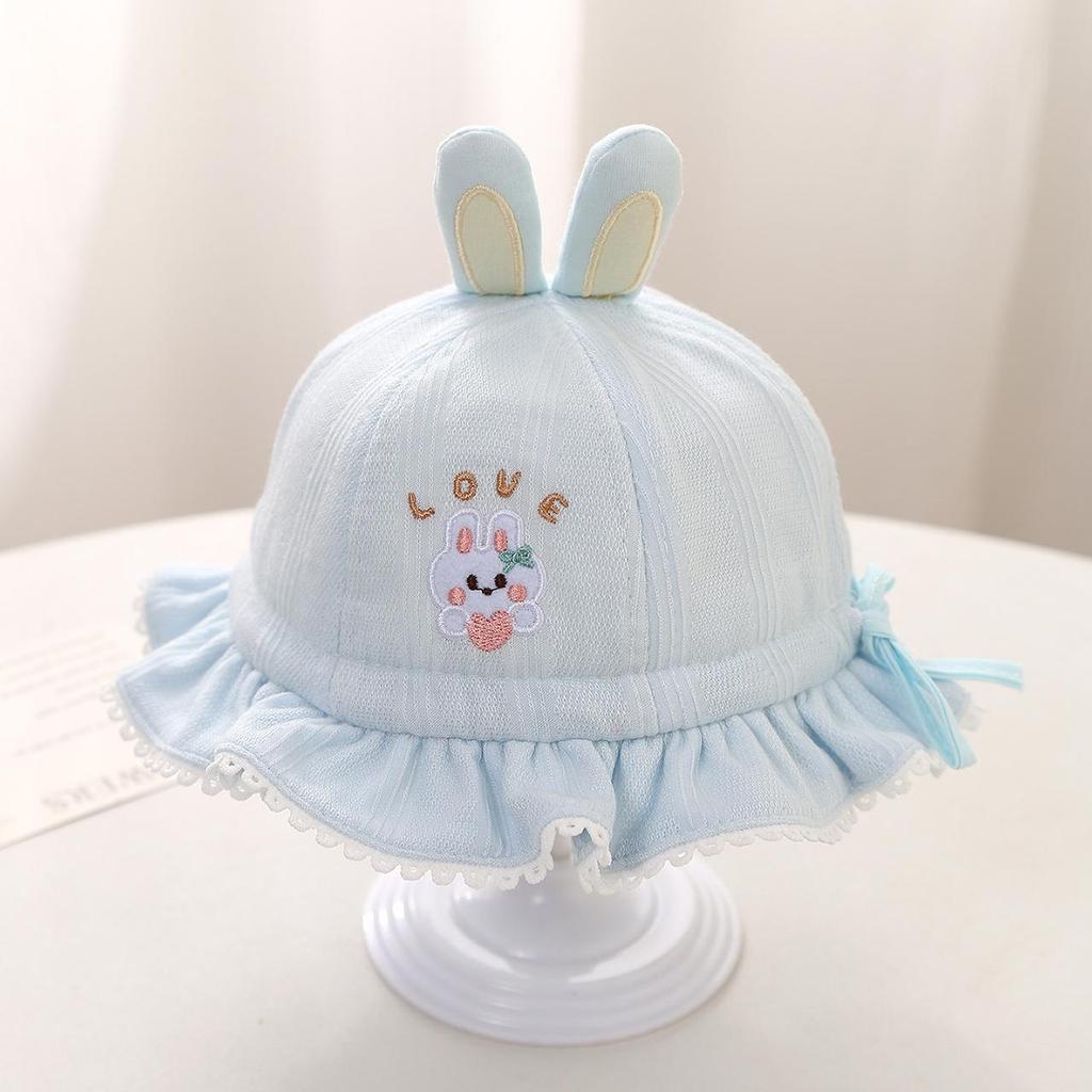 Cute Rabbit Baby Girl Bucket Hat Lace Ruffle Fisherman Cap for Toddler Kids Adjustable Drawstring Basin Caps