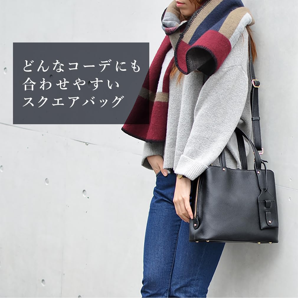 VITAFELICE Genuine Cowhide Leather Square Handbag for 2-Way Women, Vinb-l16045 (Gray Beige)