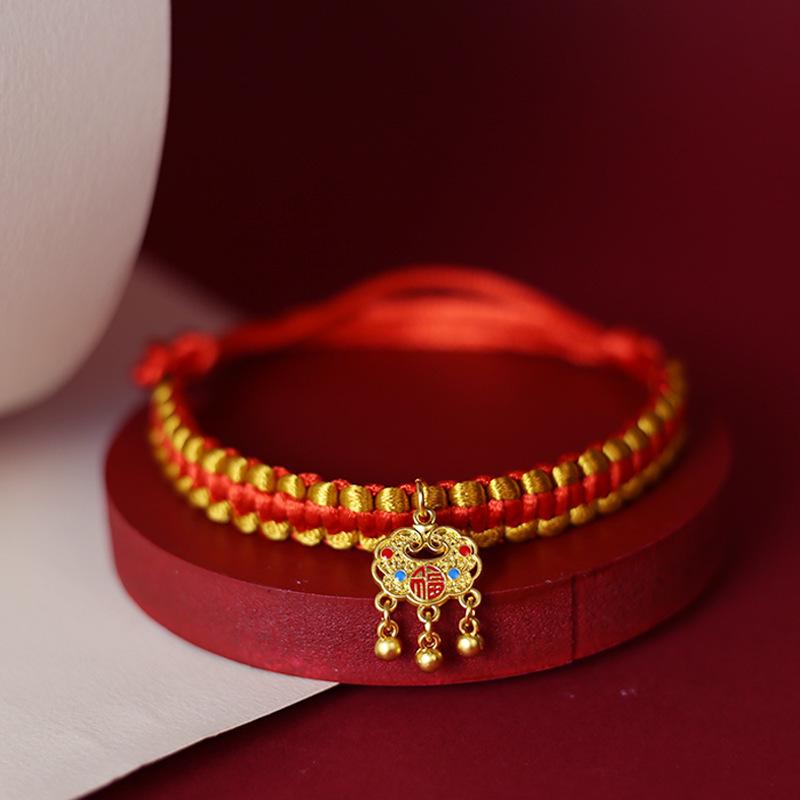 Pet Collar: Hand-Woven Red Rope Necklace with Longevity Lock for Cats and Dogs - Attracts Wealth and Fortune