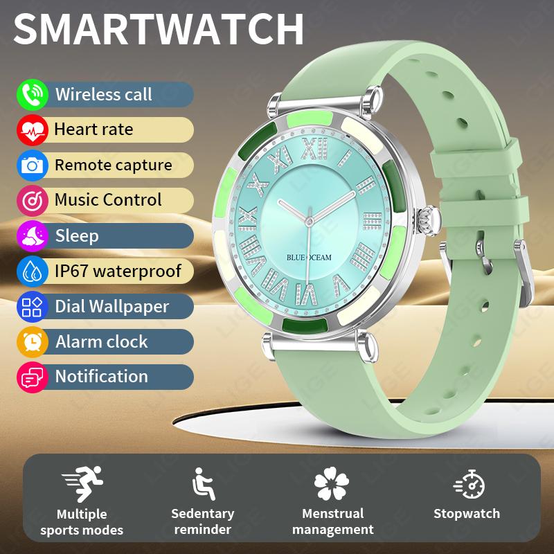 

Fashion Smart Watch for Ladies Bluetooth Call DIY Custom Dial Heart Rate Sport Bracelet Waterproof Female Smartwatch Women 1.27 Inch HD зелений