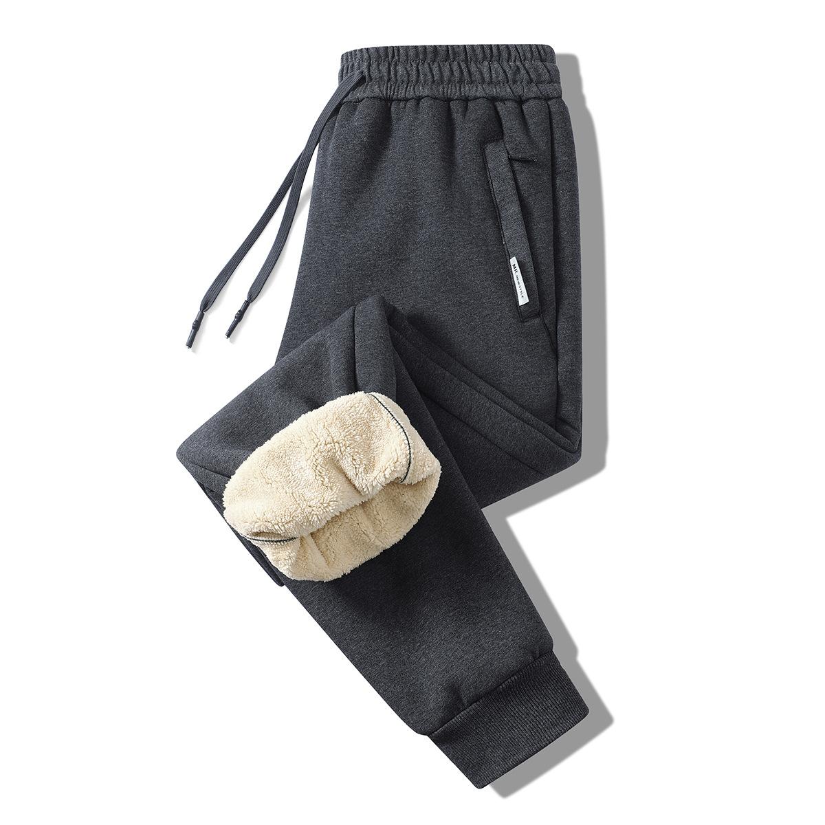 

Зимние повседневные брюки из овечьего флиса для мужчин, теплый хлопок, прямые повседневные брюки с толстым флисом, длинные брюки для мужчин L