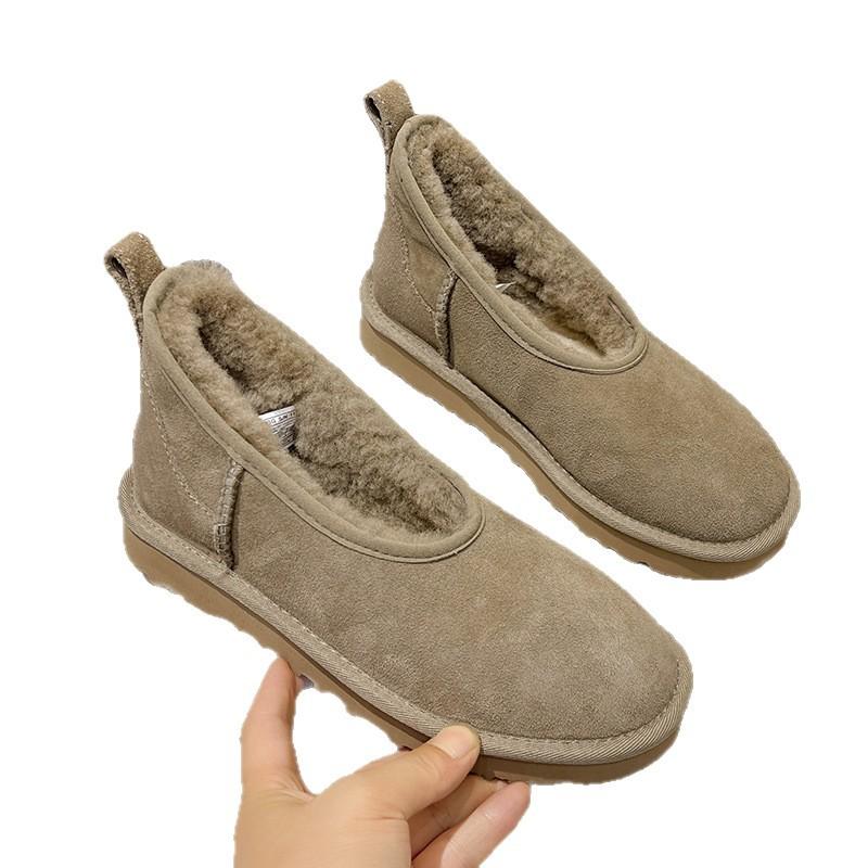 Autumn and winter new snow boots women's grandma shoes ballet low-top one pedal velvet warm going out lazy cotton shoes