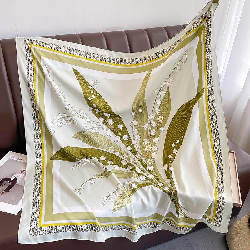 Women Luxury Print Scarf 90Cm Square Twill Silk Hijab Bandana Female Neckerchief Foulard Shawl Wraps Echarpe Beach Stoles