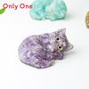 Resin Filled Natural Crystal Sleeping Cat Decor With Gift Box For Home Office Display