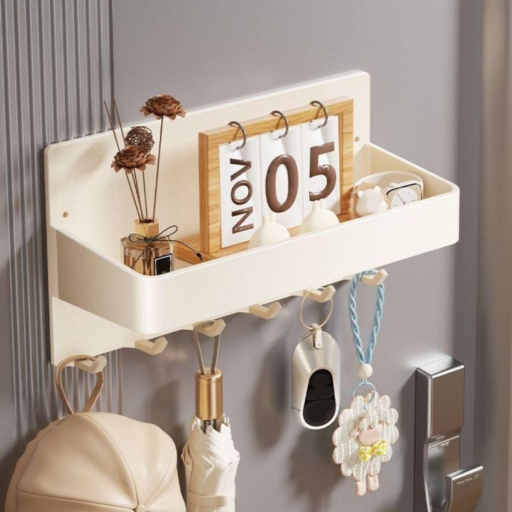Carbon Steel Magnetic Storage Rack Punch Free Wall Mounted Refrigerator Side Storage Rack with Hooks Large Capacity Key Holder