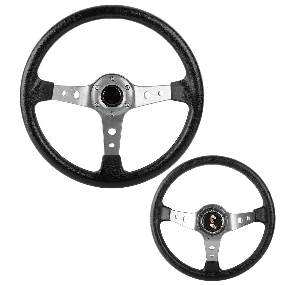 14in 350mm Universal Aluminum PU Leather Car Sport Racing Drift Steering Wheel Silver