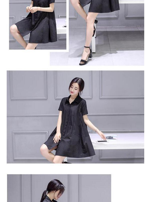 Women's Summer Chiffon Shirt Dress - Short Sleeve, Mid-Length, Loose, Belly-Slimming, Korean Style