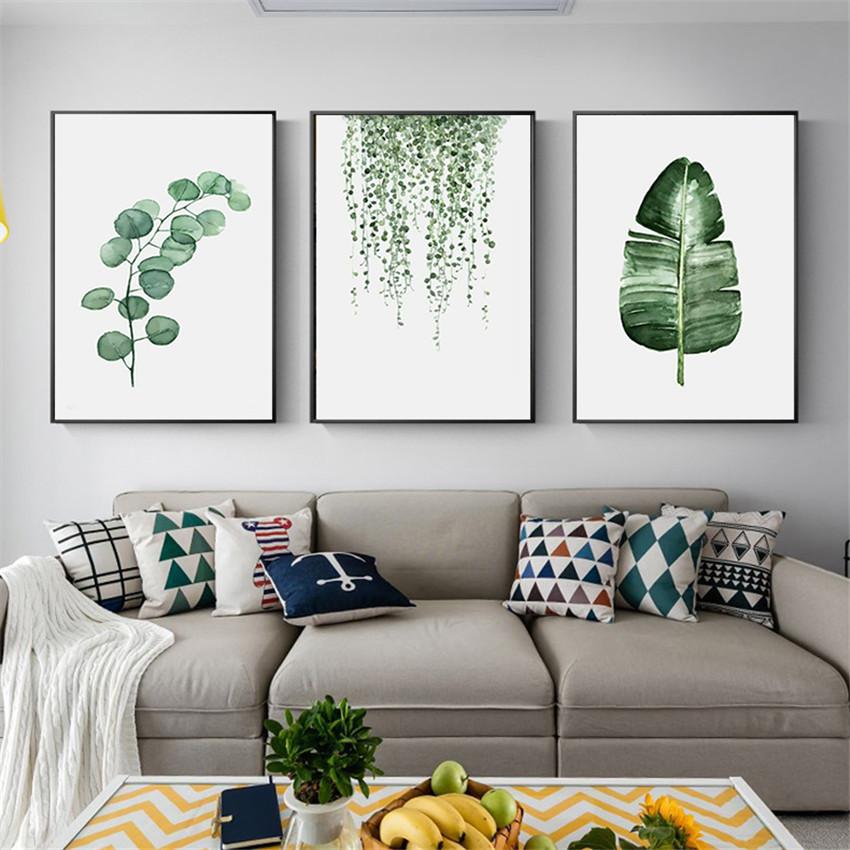 Nordic Style Simple Watercolor Green Plant Leaves Children's Decoration Poster Printing Picture Home Decoration Canvas Painting