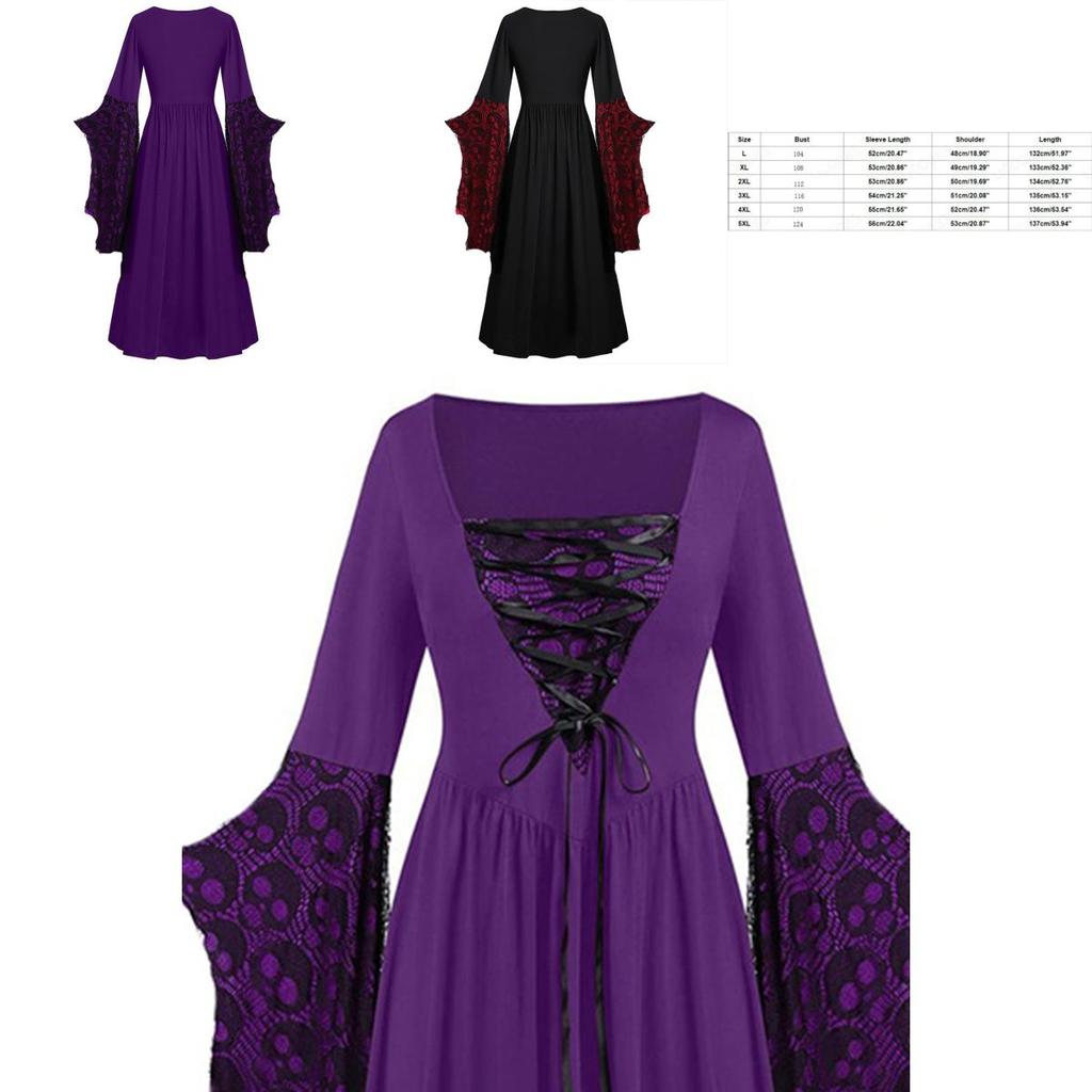 Ladies Gothic Cosplay Dress Polyester Fabric With Skull Pattern And Large Swing Skirt