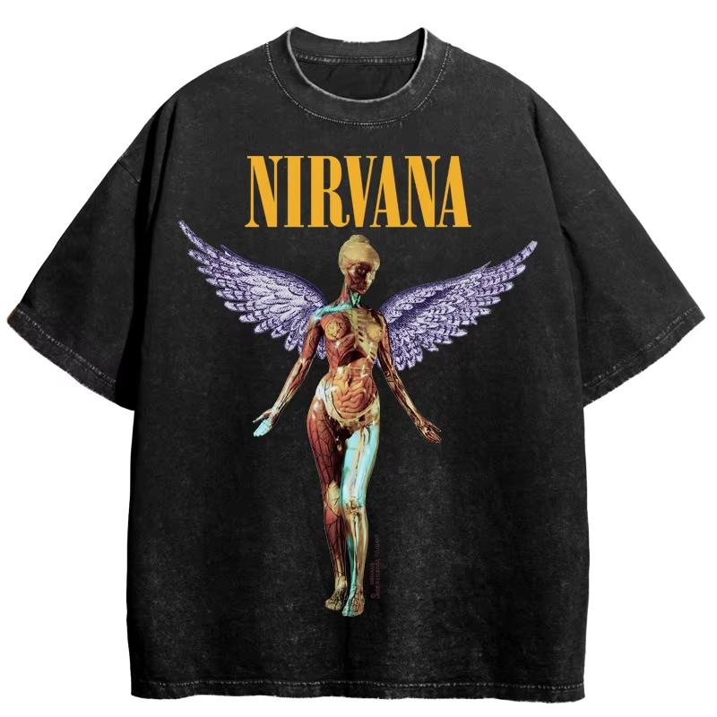 

Nirvana Rock Band Retro Cotton Washed Shirt in Uterine Album Shirt Summer Unisexs Womens Cotton Retro Fashion Oversized Tshirt 4XL