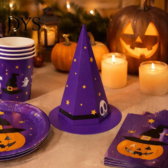 Foldable Party Gift Boxes Halloween Candy Box for Kids, Witch Hat Shaped Cardboard Container, Chocolate Packaging Parties Treat or Trick Cookie Snack