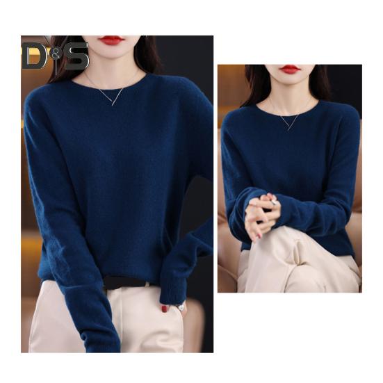 Women Bottoming Sweater Imitation Cashmere Crew Neck Sweater Long Sleeve Solid Color Slim Fit Ribbed Trim Knitting Tops