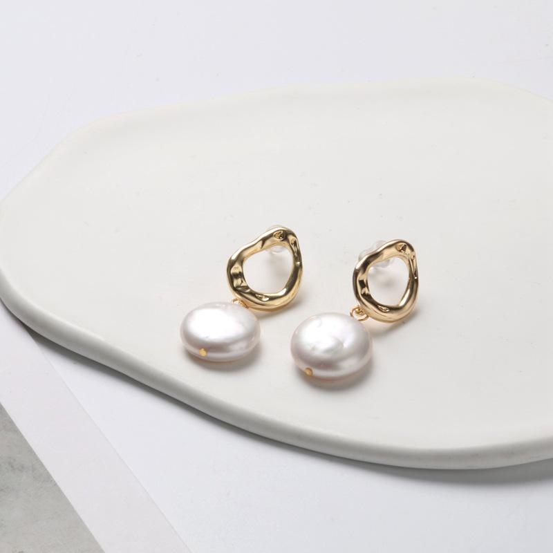 Freshwater Pearl Baroque Stud Earrings with 925 Silver Pins, Geometric Tassel Style 22.7.5.3
