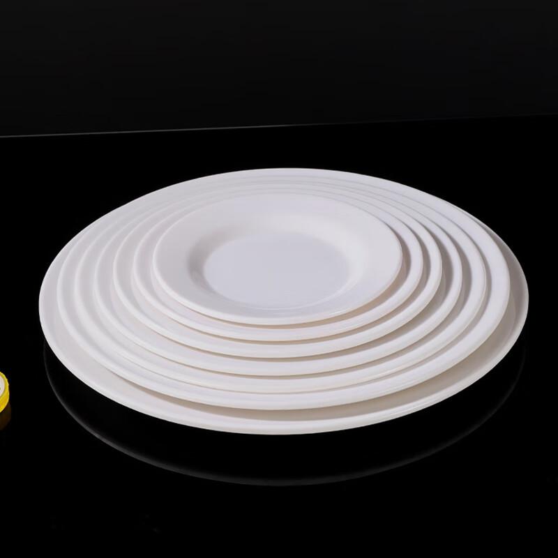 A5 Melamine White Flat Round Plates, 10-Pack
